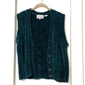 Cozy Emerald Green Velvet Knit Sweater Vest
